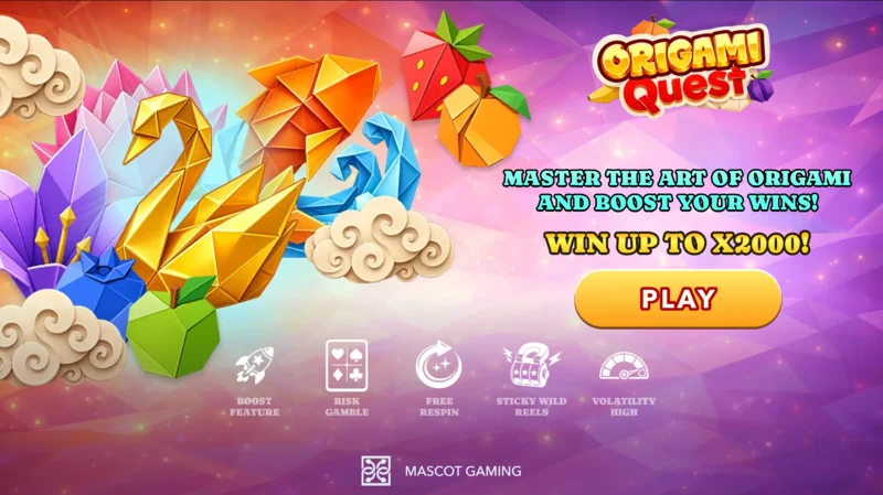 Origami Quest - ekrani kryesor me rrotullat dhe simbolet origami